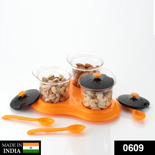 0609 Multipurpose Dining Set Jar and tray holder, Chutneys/Pickles/Spices Jar - 3pc
